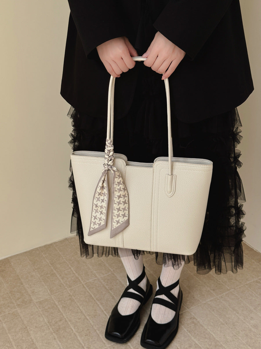 Retro Texture Trendy Solid Color Design Large Capacity Tote Bag