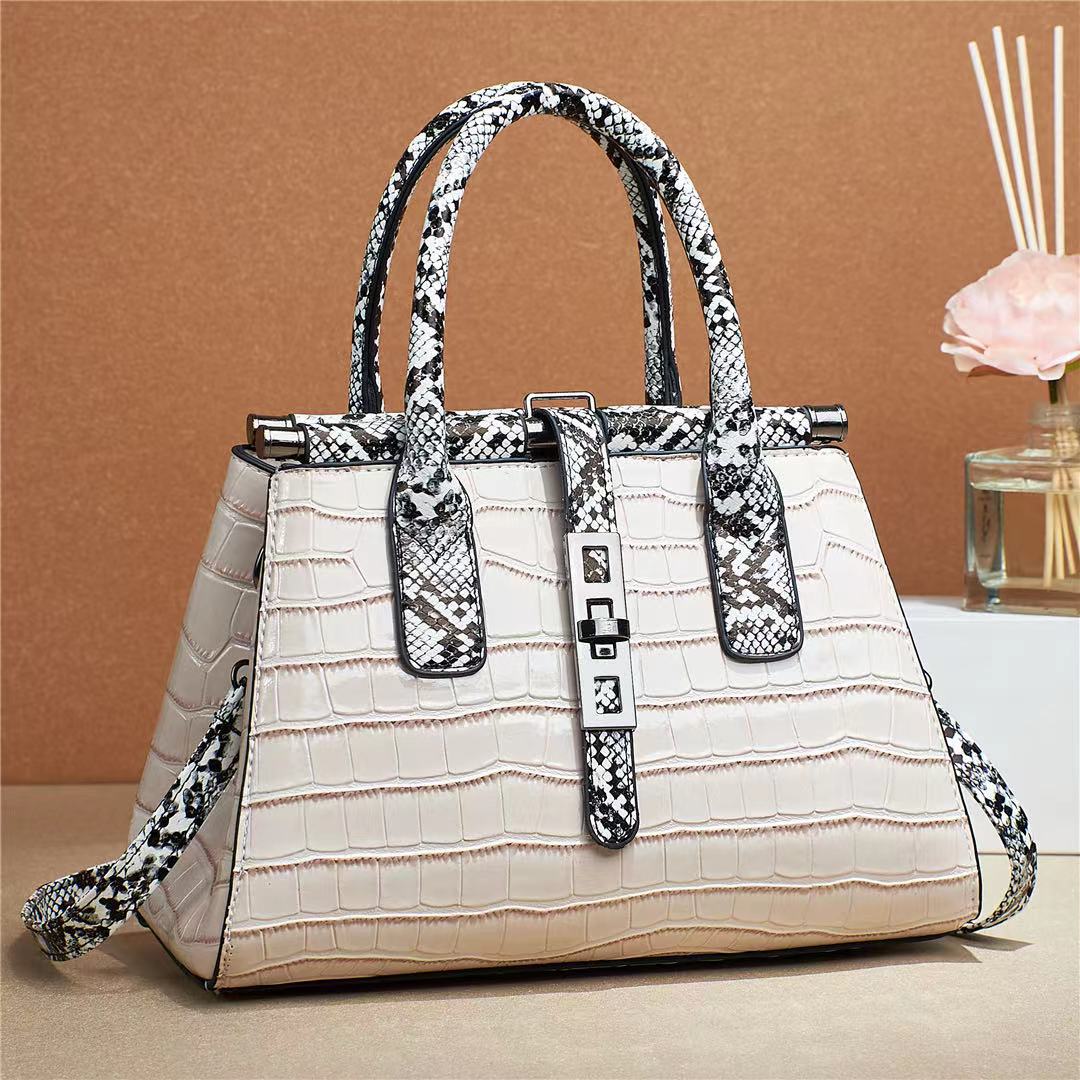 Women's Large Capacity Color Matching Western Style Textured Crocodile Pattern Simple Bags