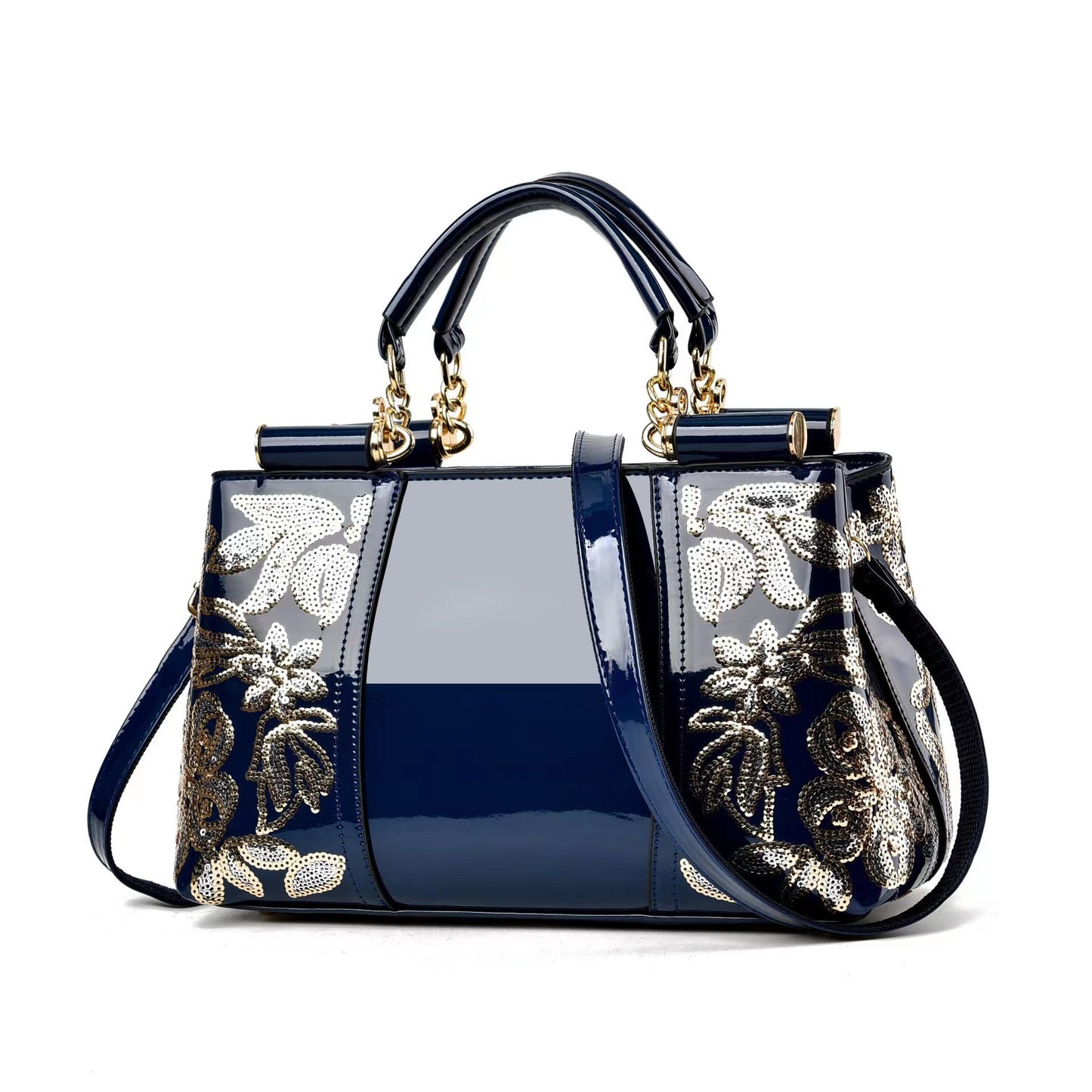 Women's Patent Leather Shiny Mother Ethnic Style Bride Bridesmaid Portable Large Bucket Bag