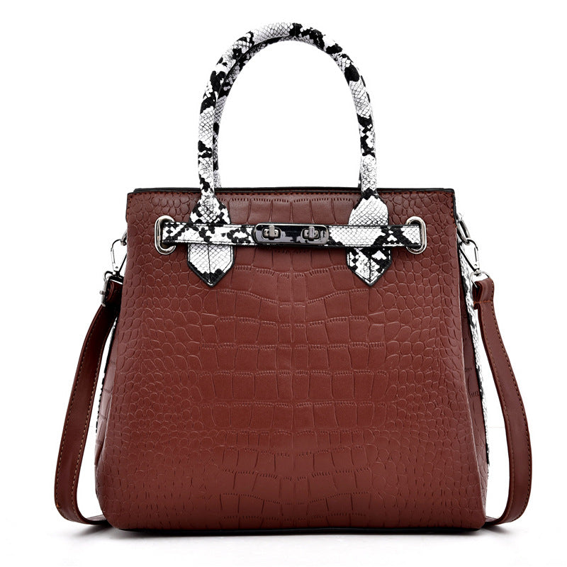 Women's Fashion Big Solid Color Crocodile Pattern Handbags