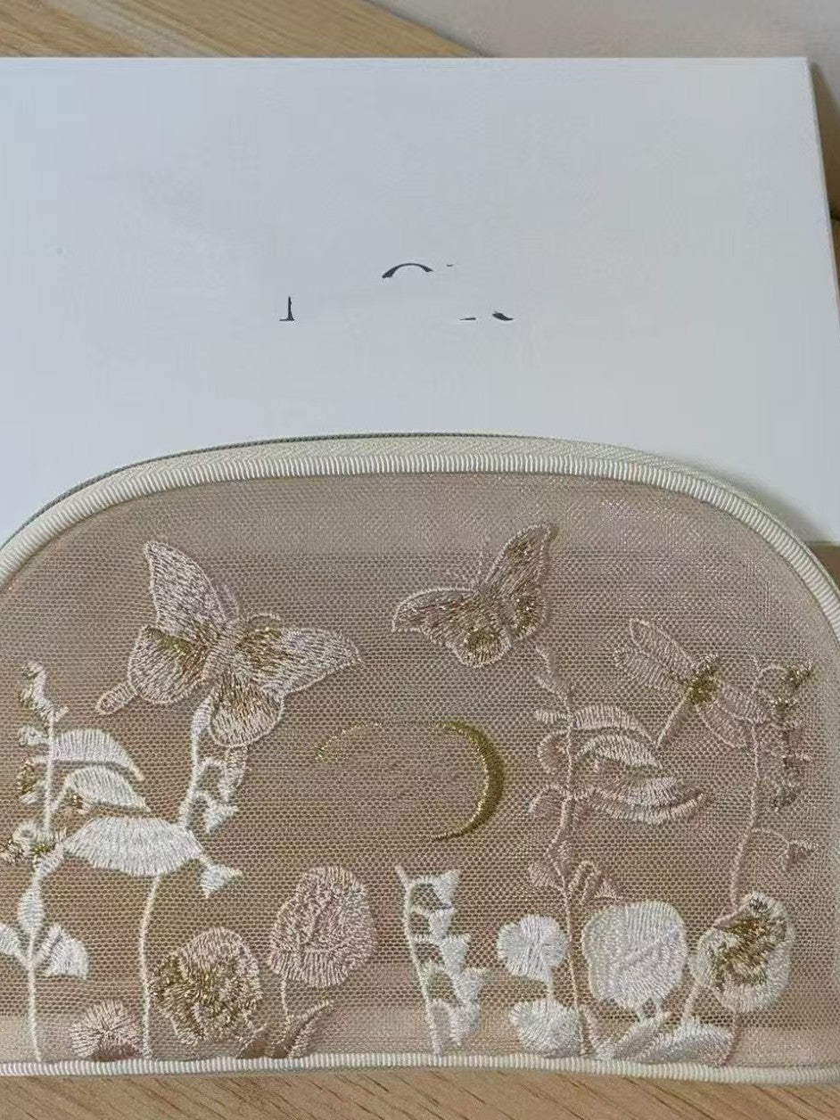 Di Mesh Embroidered Butterfly Portable Storage Makeup Bag