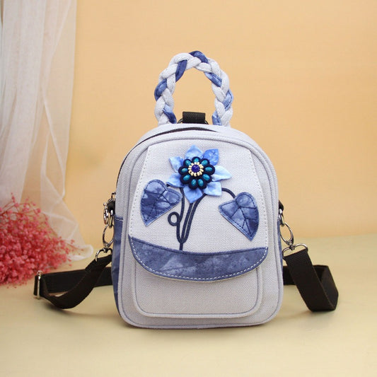 Multifunctional Fabric Flower Mini National Fashion Women's Backpack