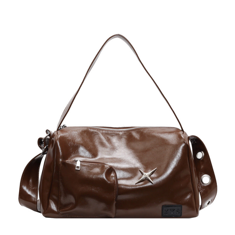 Soft Leather Large Capacity Brown Camp Commuter Women's Shoulder Bag