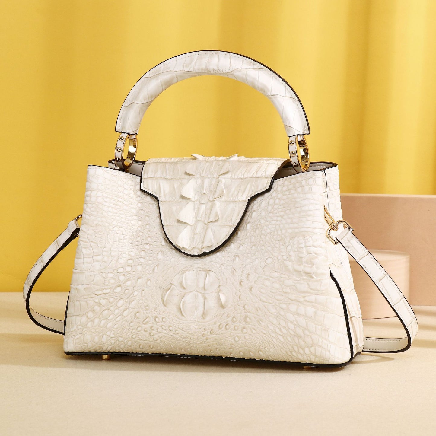 Women's Crocodile Bone Pattern Himalayan White Fashionable Women's Handbag