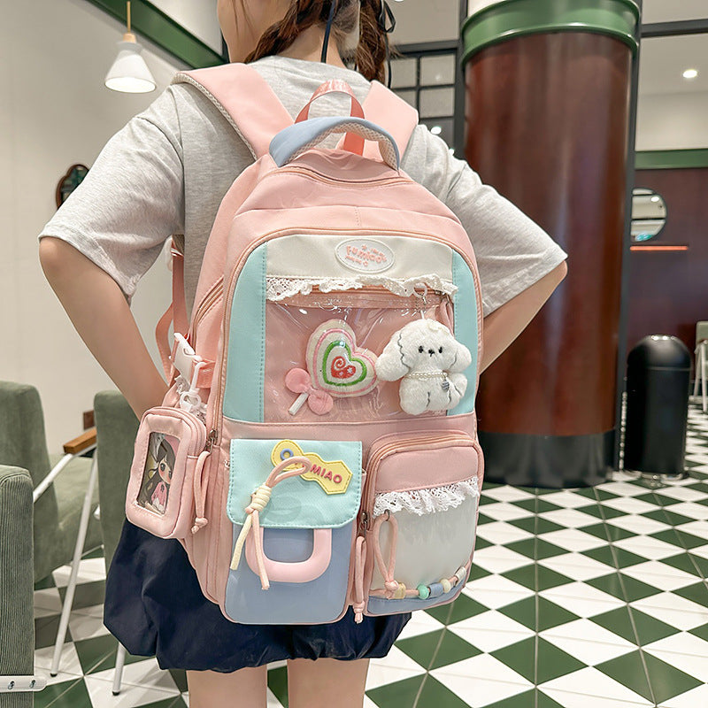 Women's Cartoon Large Capacity Cute Color Matching Junior High Leisure Backpack