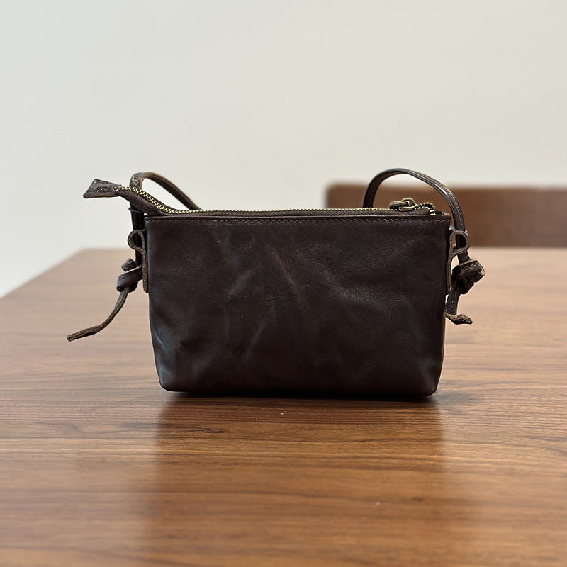 Women's Textured Genuine Leather Retro Design Commuter Bags