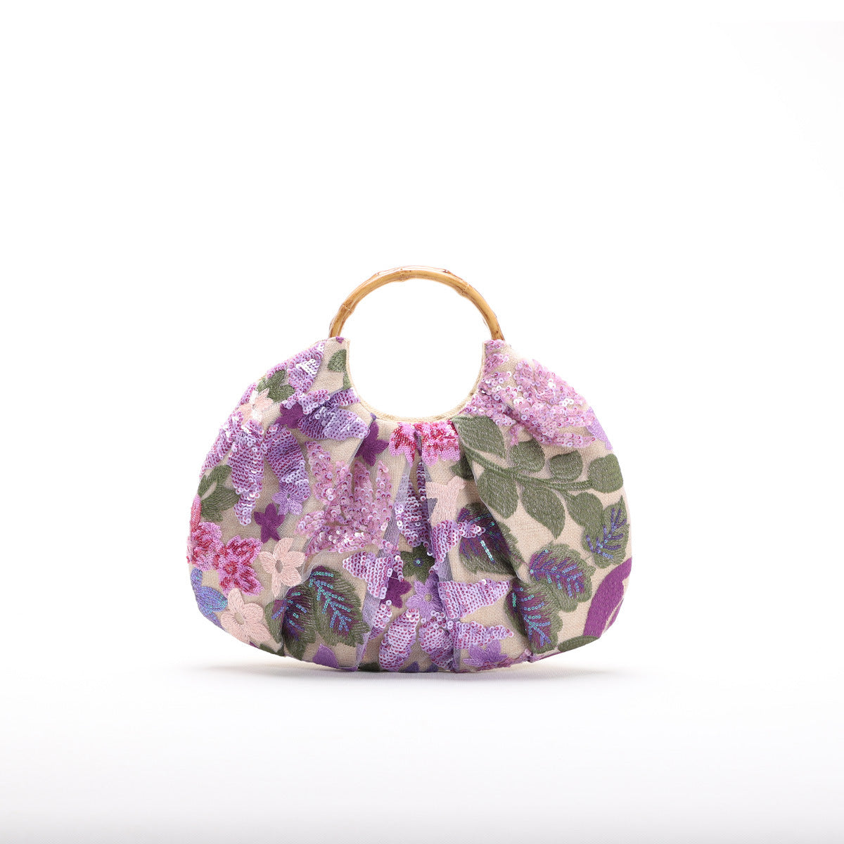 Color Sequin Gauze Stitching Flowers Print Linen Bottom Cloth Seaside Handbags