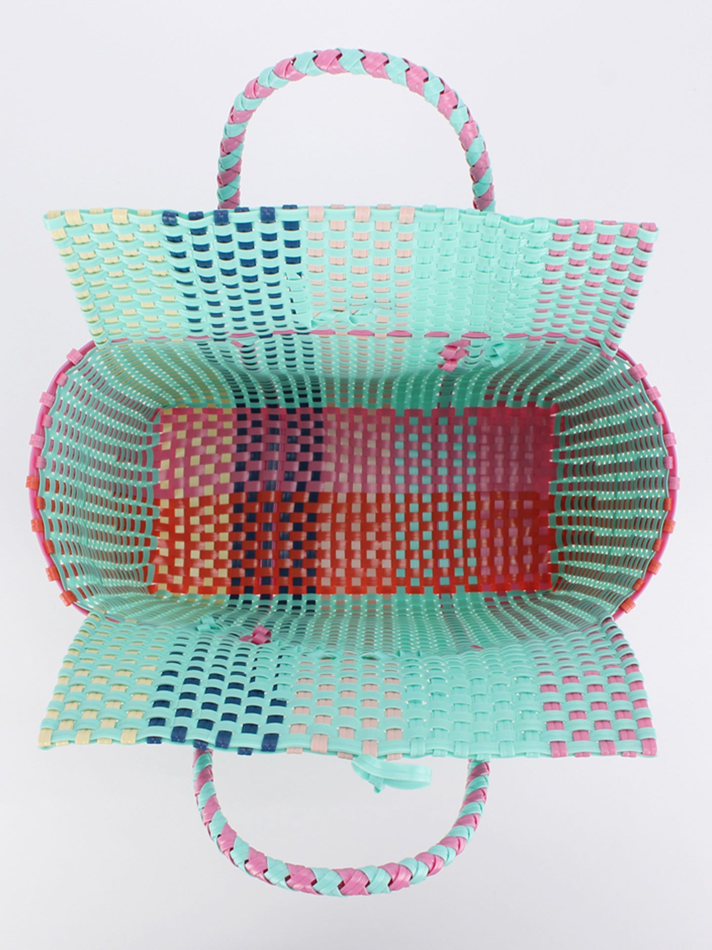 Women's Fresh Contrast Color Hand-woven Plastic Basket Beach Vacation Picnic Hand Bags