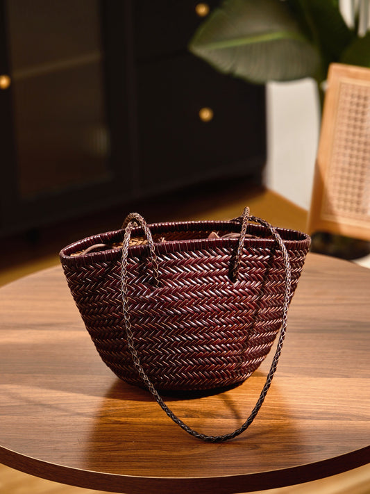 Leather Handmade Woven French Style Retro Bags