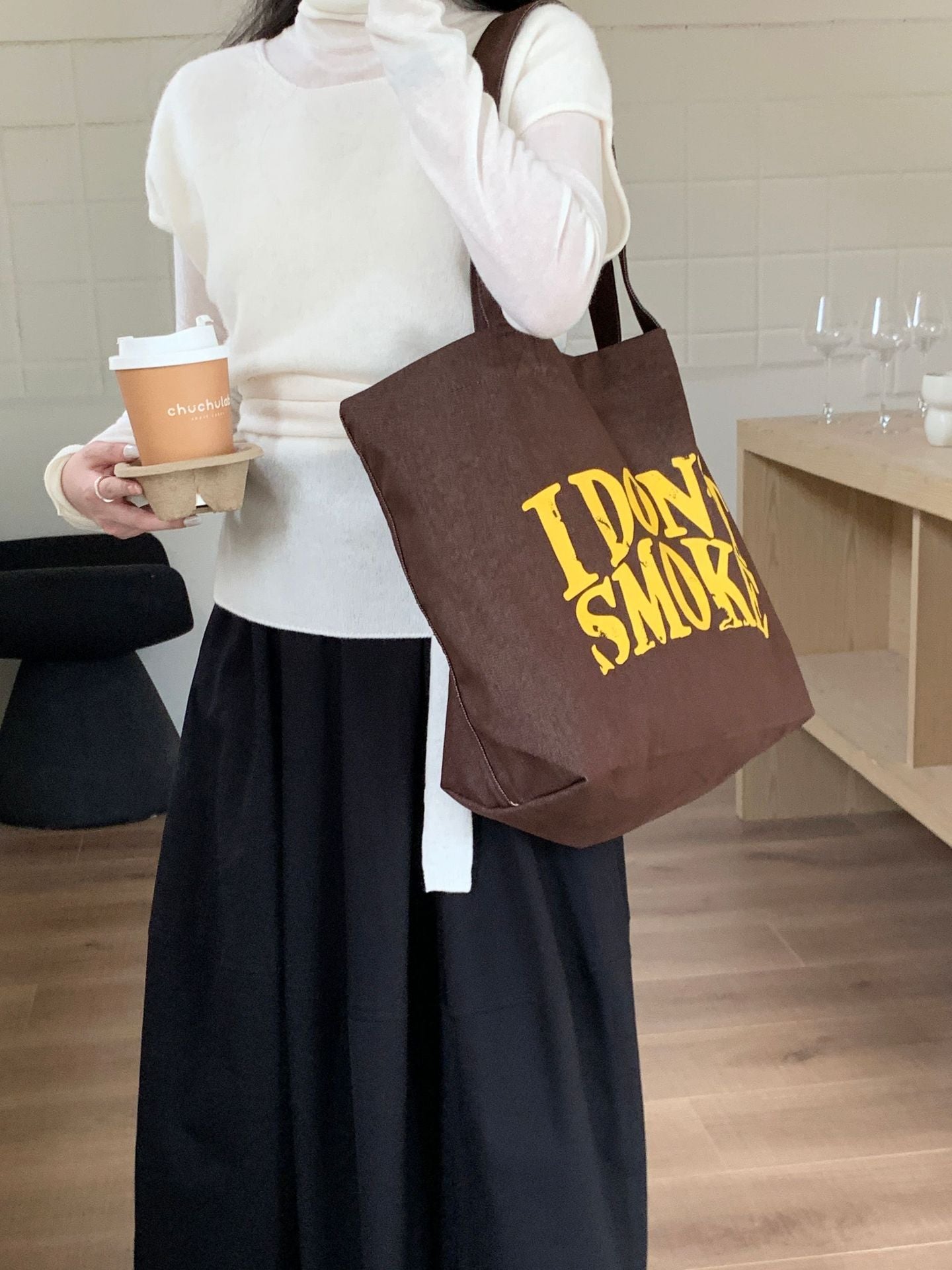 Women's Letter Printing Jean Idle Style Textured Large Capacity Bags