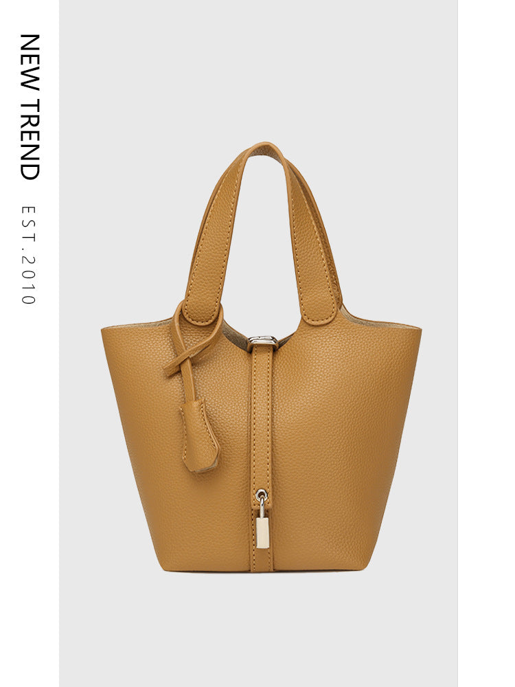Simple High-grade Lychee Pattern Female Commute Bucket Bags