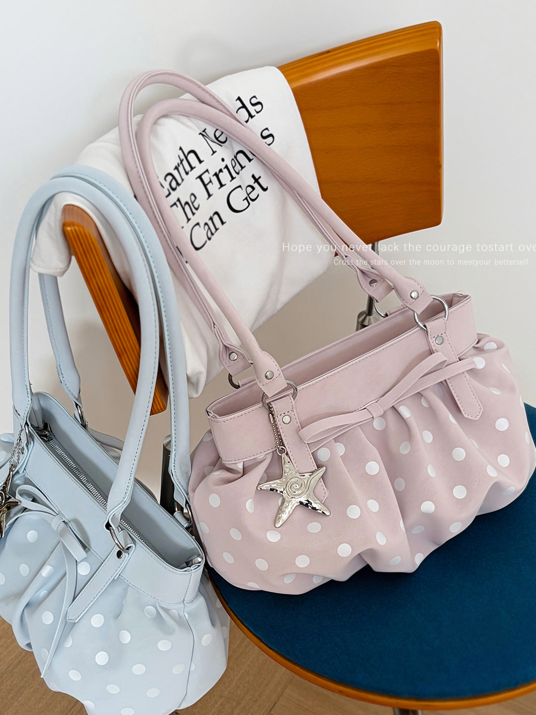 Women's Style Large Capacity Pleated Polka Dot Printing Underarm Bag