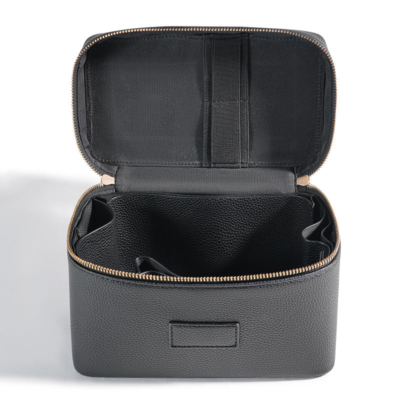 Partition Portable Large Capacity Leather Black Classification Makeup Bag
