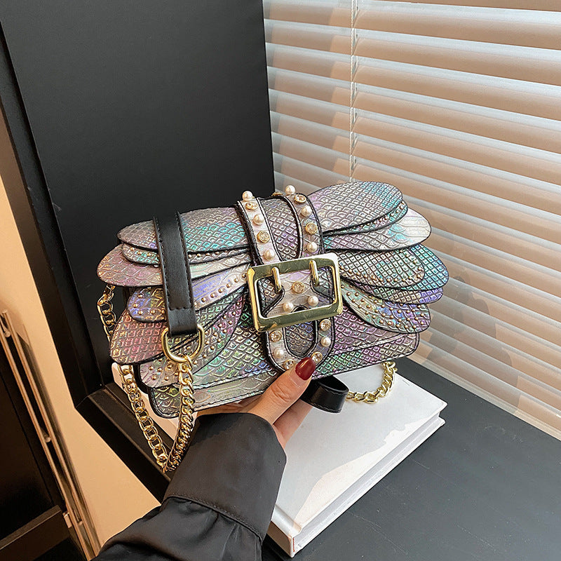 Simple Western Style Butterfly Wings Studded Shaped Chain Women's Shoulder Bag
