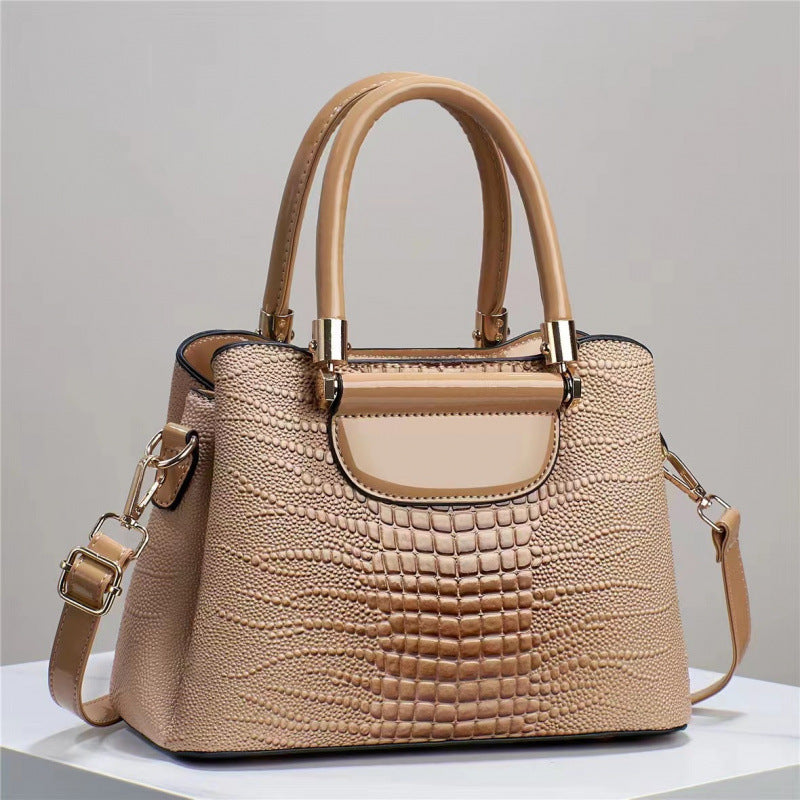 Women's Textured Bright Leather Stone Pattern Crocodile Bags