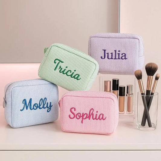 Embroidery Name Striped Make-up Portable Storage Makeup Bag