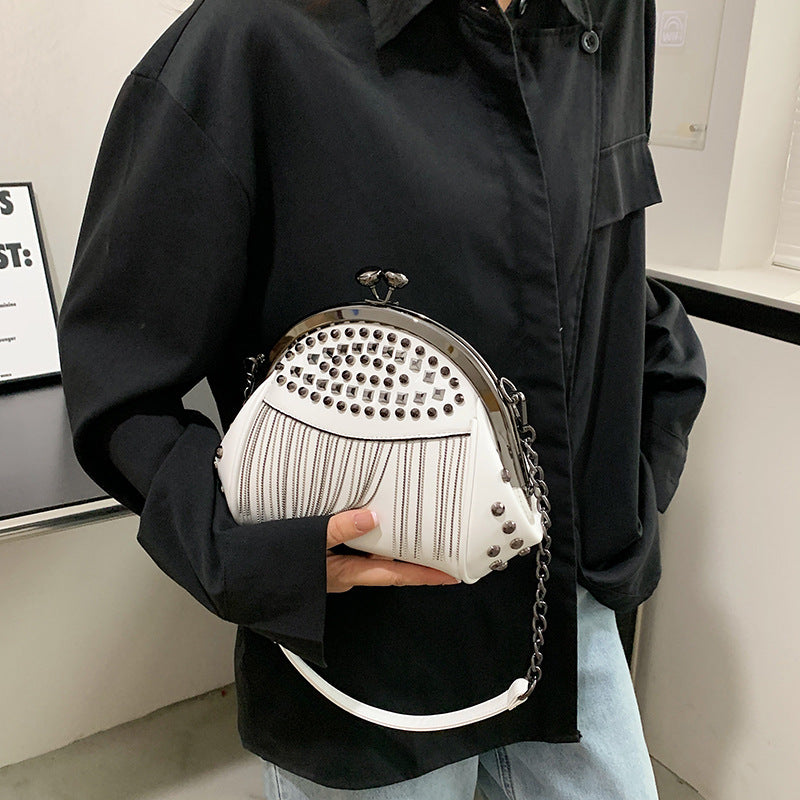 Women's Fashion Rivet Tassel Chain Versatile Portable Clip Bags
