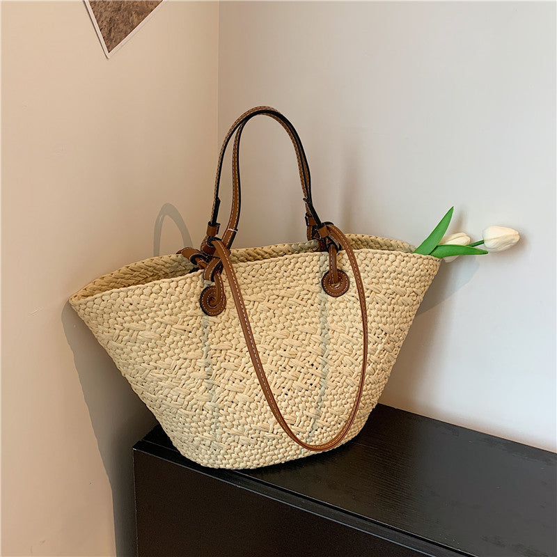 Large Capacity Simple Handmade Woven Portable Female Summer Seaside Women's Shoulder Bag