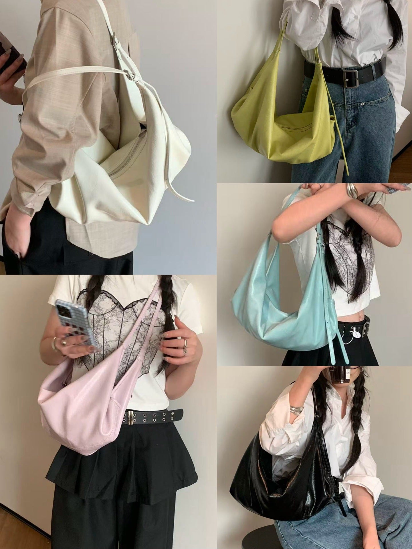Oil Wax Leather Large Capacity Dumpling Style Underarm Tote Bag