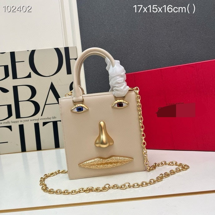 Women's Summer Parry Plain Cowhide Chain Face Women's Shoulder Bag