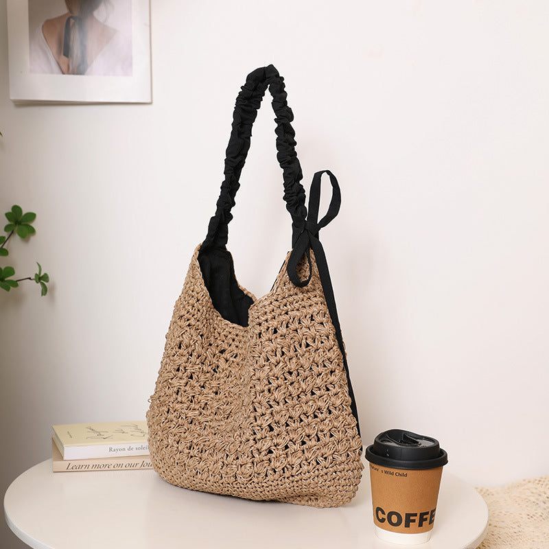 Women's Fashion Large Capacity Straw Hollow Bow Woven Seaside Bags