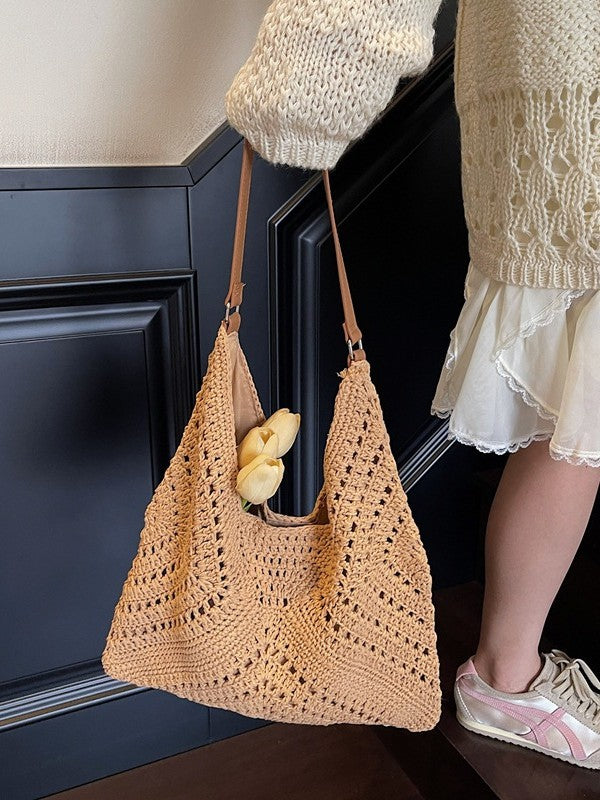 Women's Large Capacity Woven Vacation Style Seaside Women's Shoulder Bag