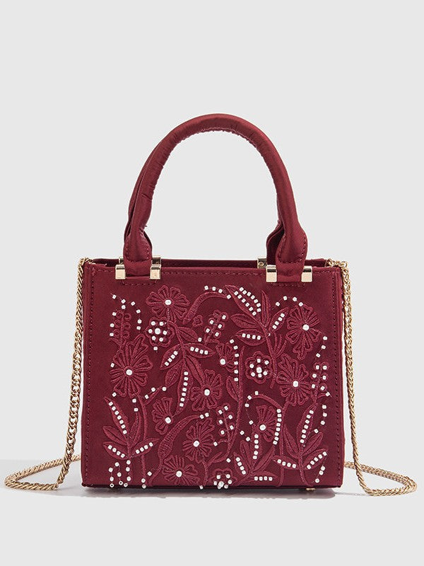 Women's Decorated Pearls Chain Silk Satin Texture Hard Women's Handbag