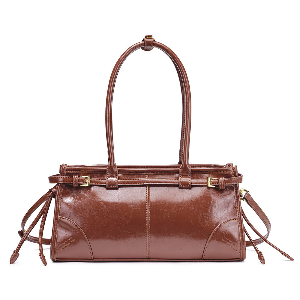 Women's Retro Large Capacity Boston Baguette Layer Oil Women's Handbag