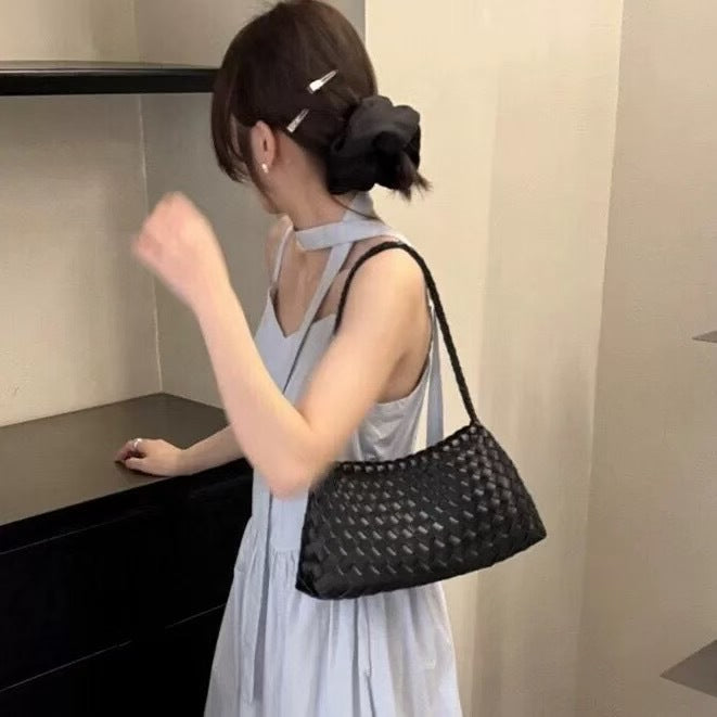 Women's Summer Niche Design Woven Large Capacity French Canvas Lazy Underarm Bag