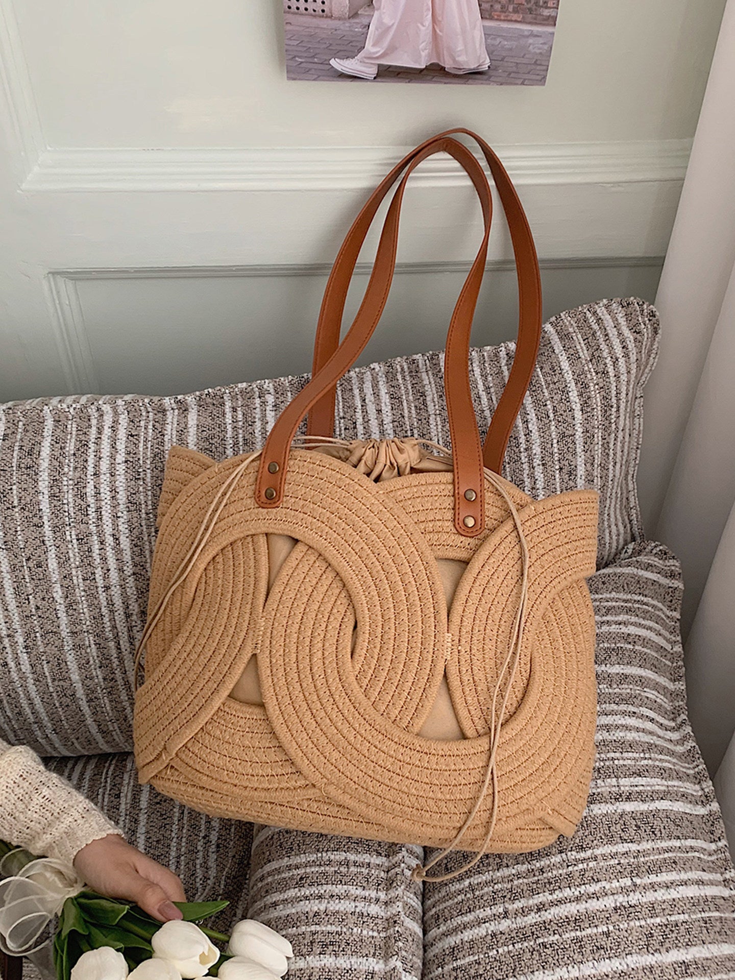 Women's Woven Fashion Vacation Hollow Large Capacity Tote Bag
