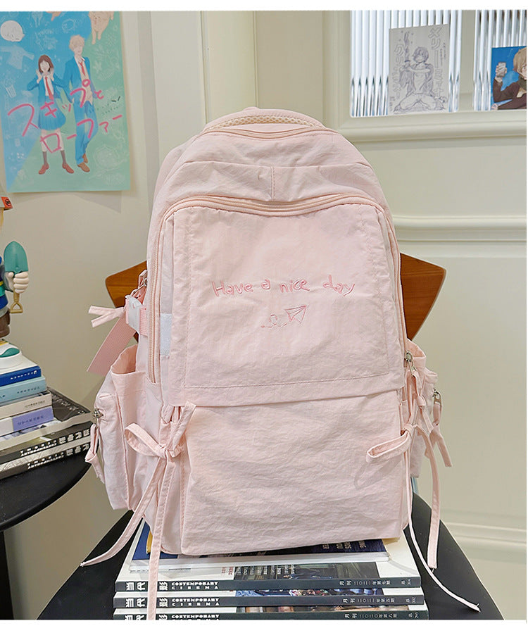 Style Lightweight Solid Color College Commuter Leisure Backpack