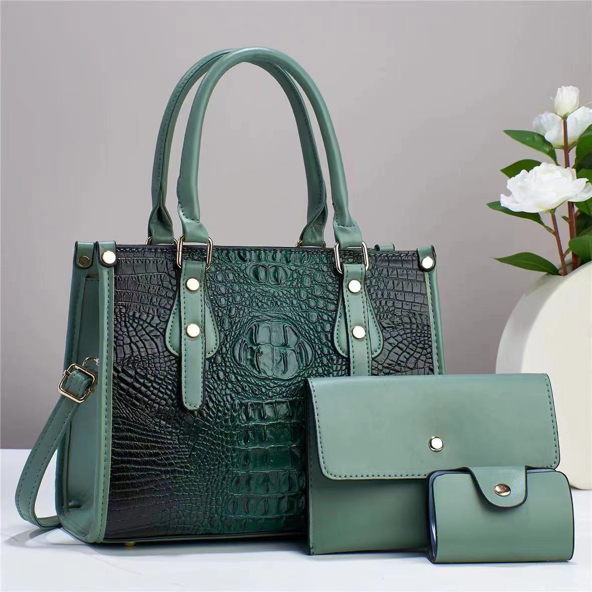 Women's Embossed Three-piece Fashion Portable Large Capacity Bags