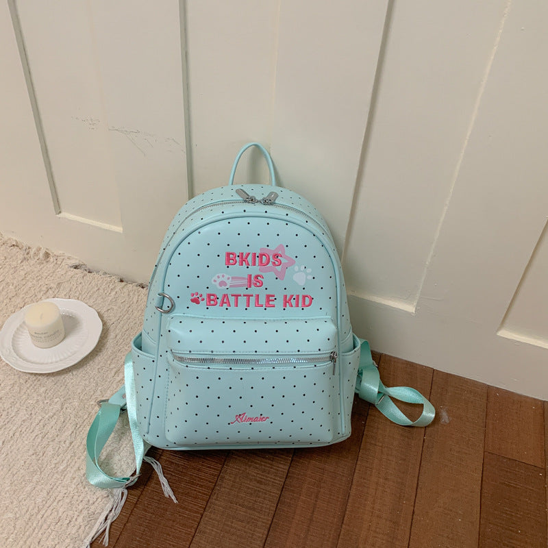 Women's Korean Style Dopamine Mint Green Wave Point Large Capacity College Women's Backpack