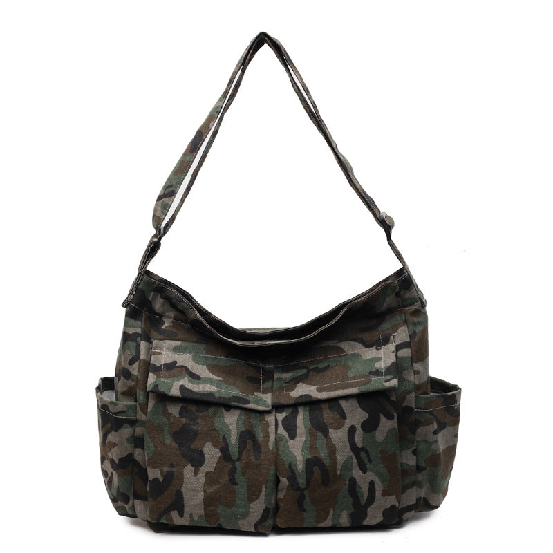 Style Washed Old Large Capacity Canvas Simple Camouflage For Men's Messenger Bag