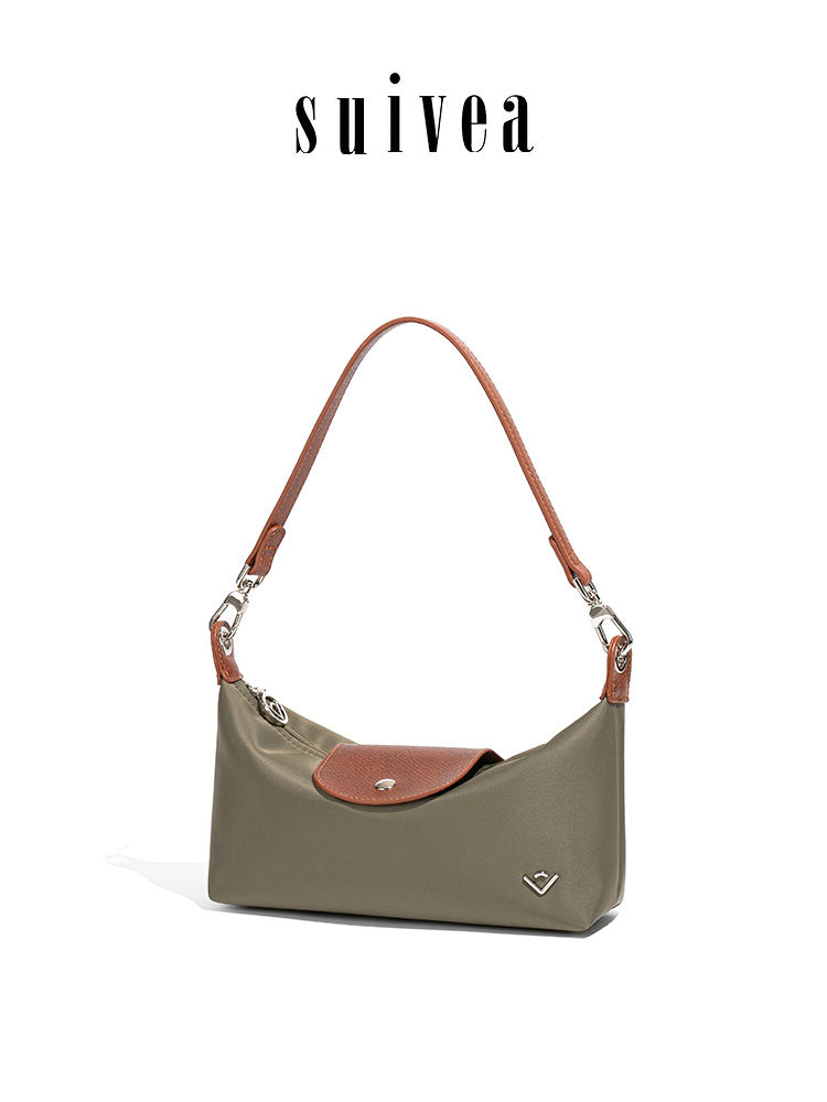 Women's Color Contrast Patchwork Nylon Flip Dumpling Lunch Underarm Bag