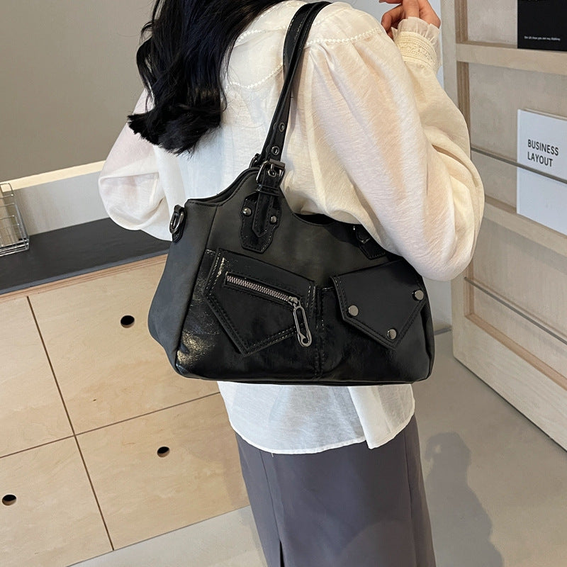Women's Color Collision Design Spring Underarm Retro Style Large Capacity Tote Bag