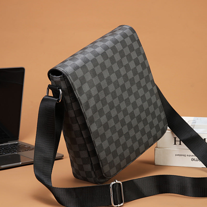 Men's Checkered Flap Horizontal Business Large Capacity Backpacks