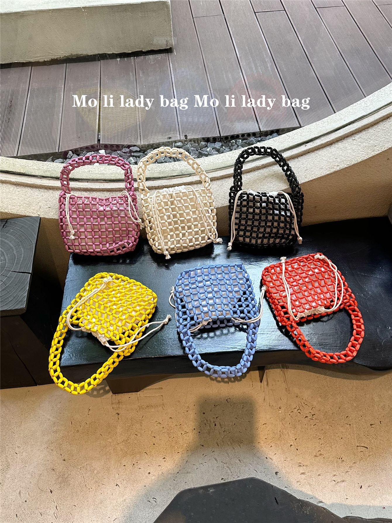 Trendy Design With Wooden Beads Decoration Hand-woven Underarm Bags
