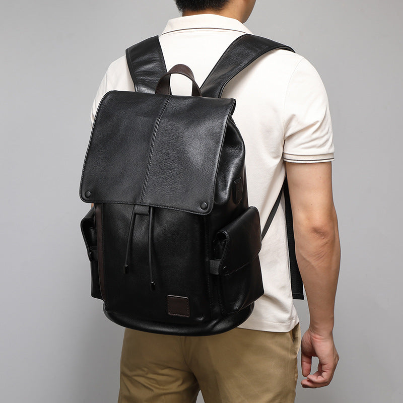 Men's First Layer Cowhide Large Capacity Fashion Leisure Backpack