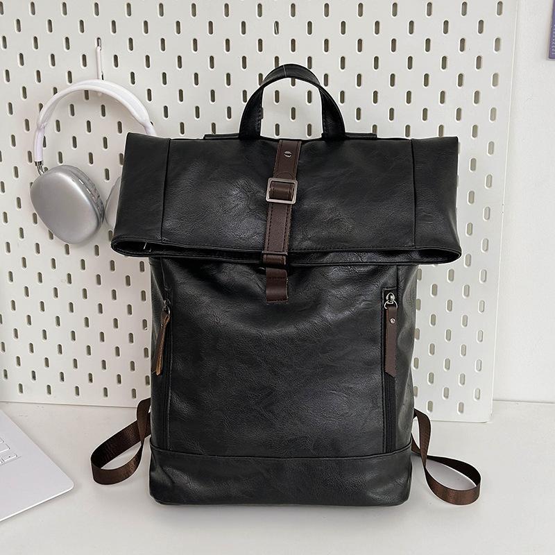 Men's Large Capacity Curved Edge Korean Style College Class Leisure Backpack