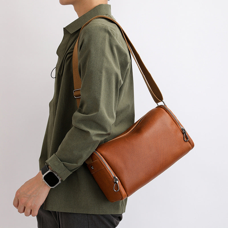 Men's Leather Business Commute Large Capacity Pillow Men's Messenger Bag