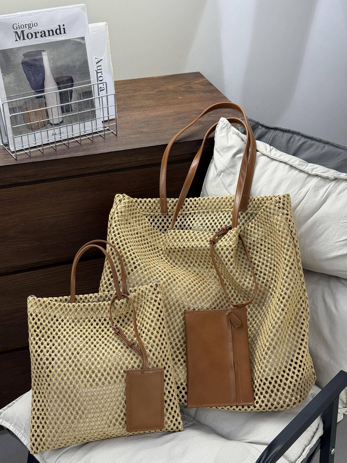 Women's Large Capacity Leisure Shopping Summer Net Pocket Woven Bags