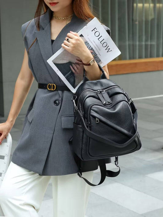 Women's Layer Leather Lychee Pattern Soft Love Embossed Design Large Women's Backpack
