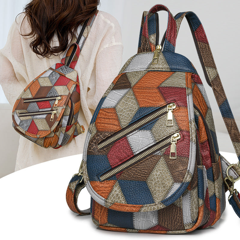 Women's Fashion Contrast Color Flip Ethnic Style Women's Backpack