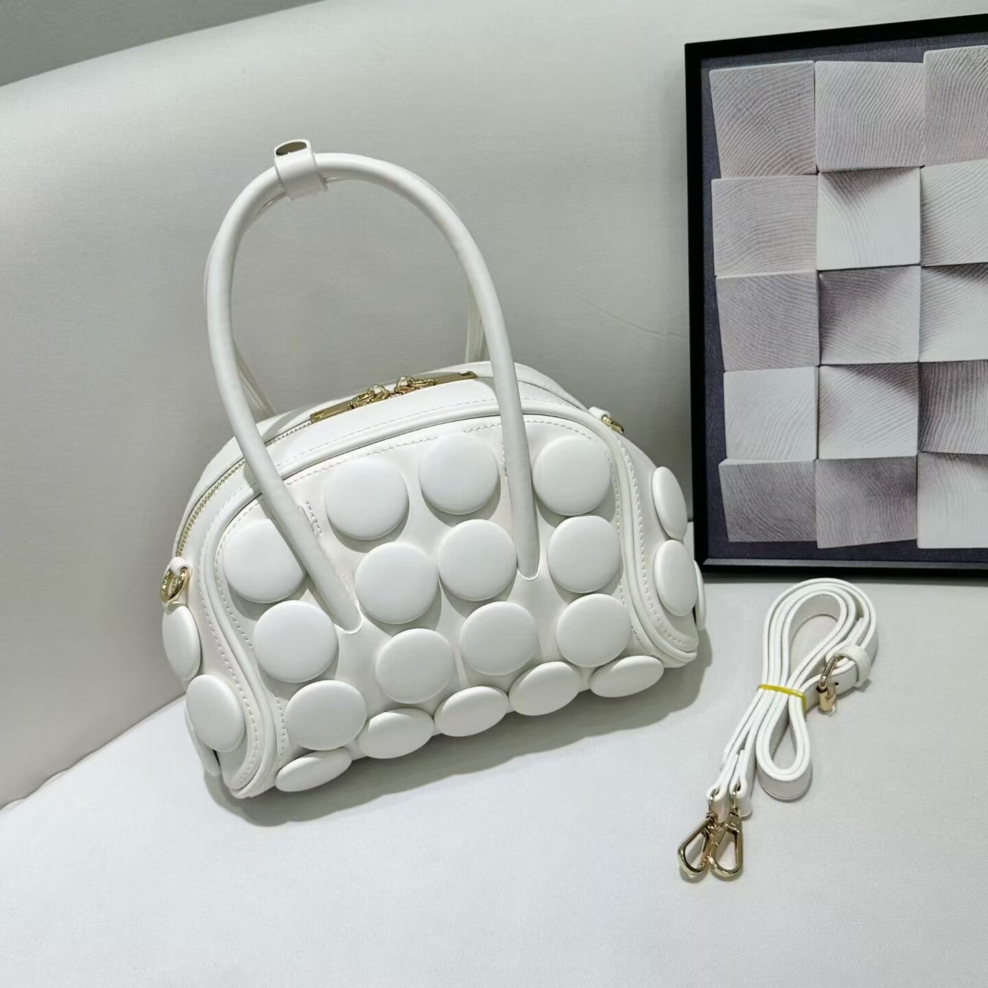 Women's Round Handmade Button Classic Fashion Portable Underarm Bag