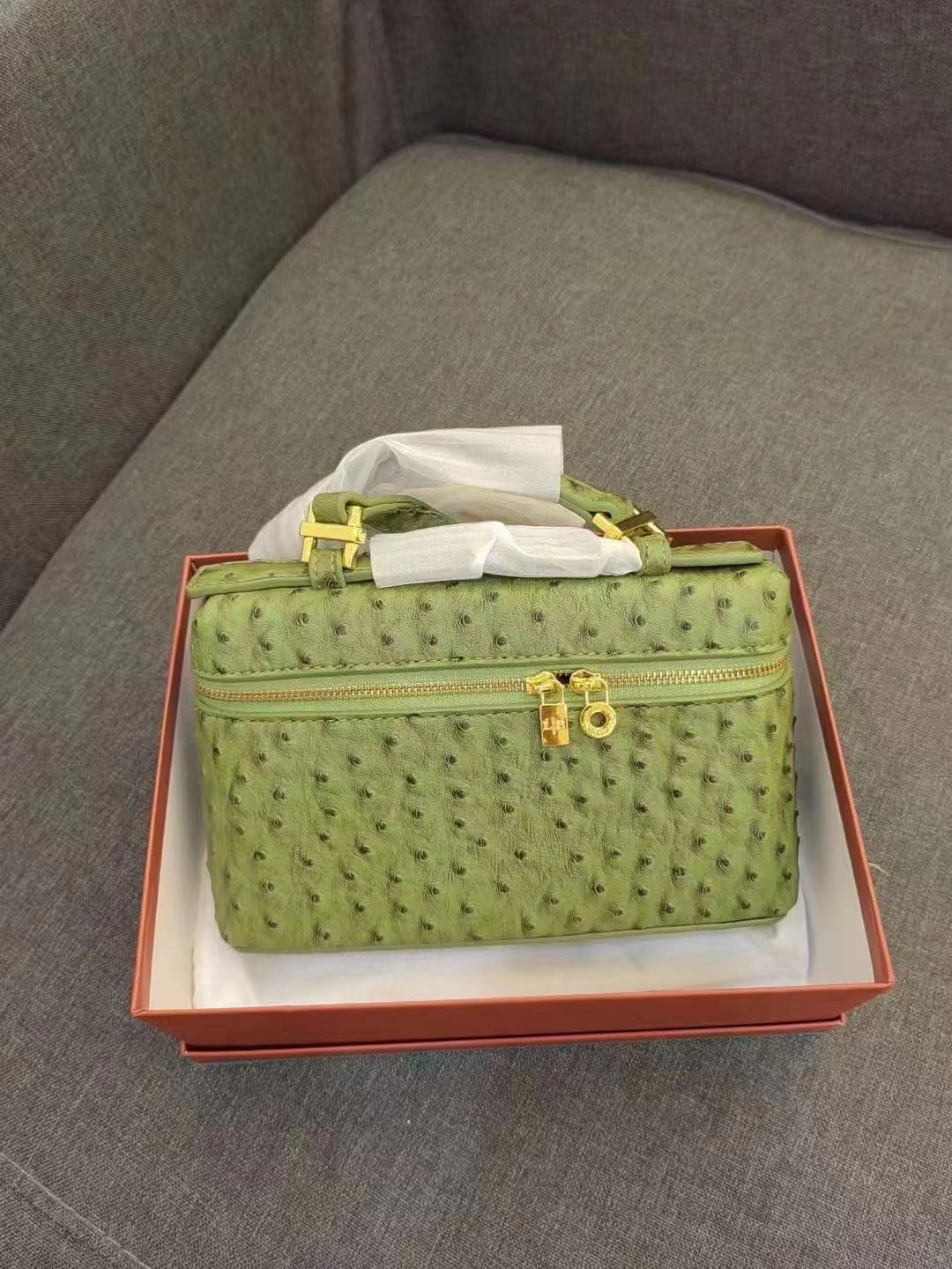 Ostrich Grain Lunch Box Vintage Upscale Women's Messenger Bag