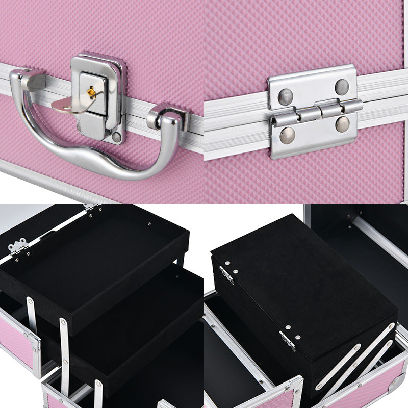 Aluminum Alloy Storage Box Large Capacity With Mirror Makeup Fixing Cosmetic Case