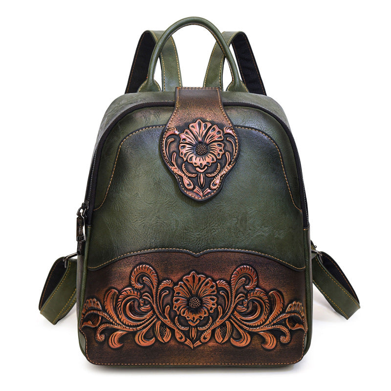 Women's Retro Embossed Stitching Large Capacity Burst Backpacks