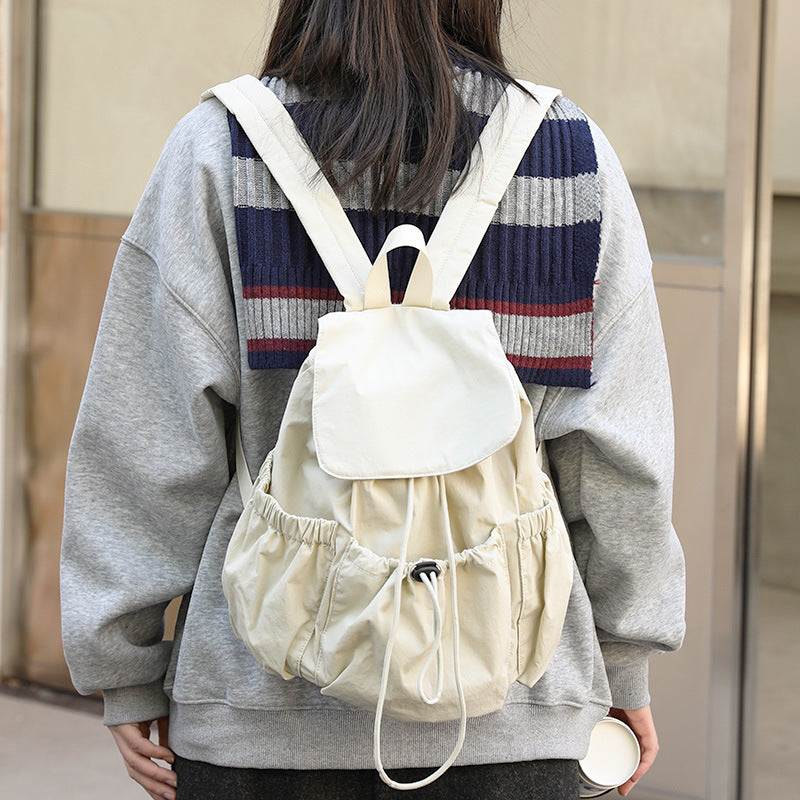 Style Nylon Drawstring Fashionable Pleated Commuter Simple Fresh Women's Backpack