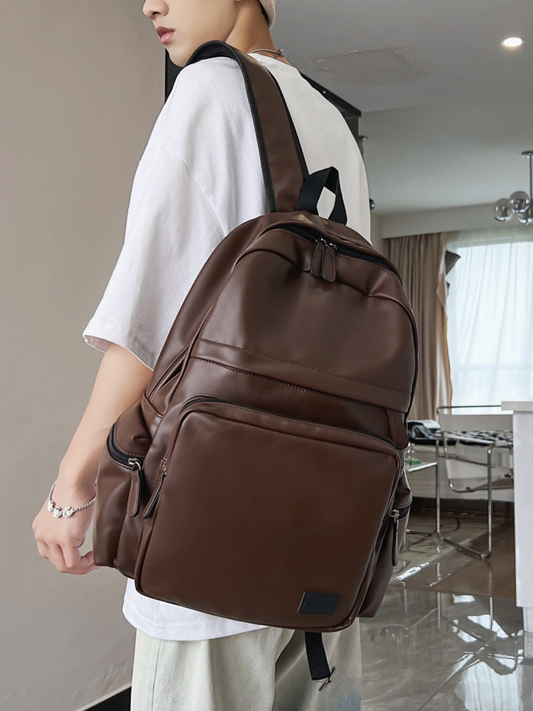 Men's Fashion Leather Computer Large Capacity Simple Leisure Backpack